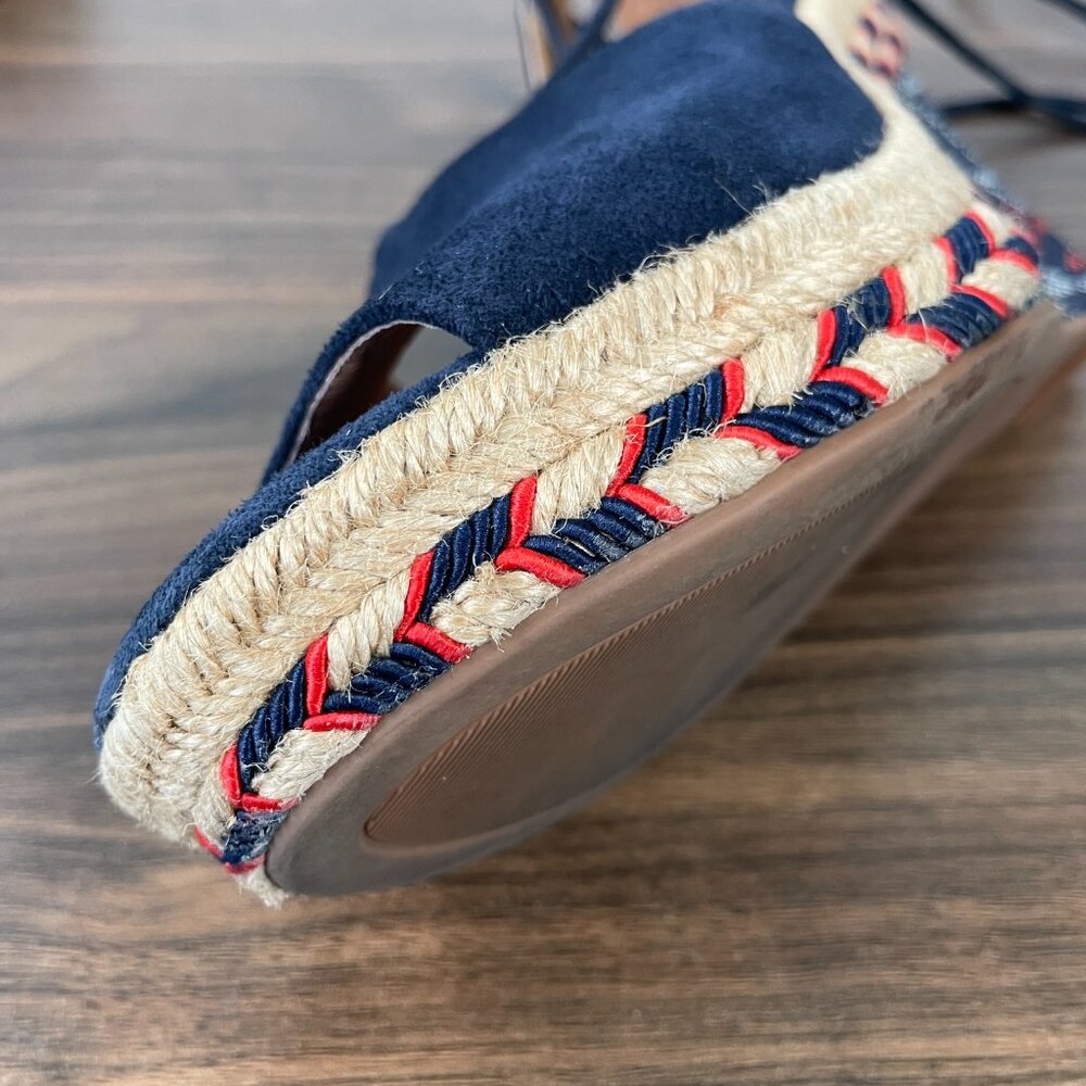 Cabi Wrap Lace-Up Blue Suede Leather Espadrille Aztec Wedge Heel Women's 5M - Picture 13 of 15